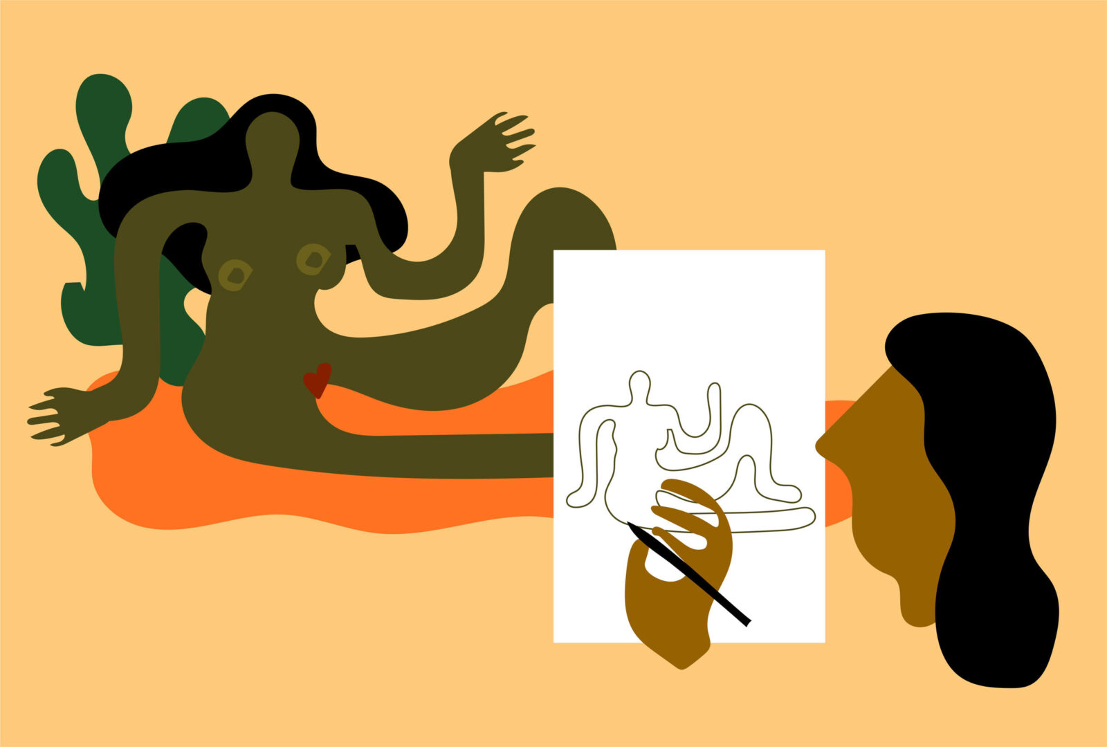 An illustration of a person drawing a naked figure