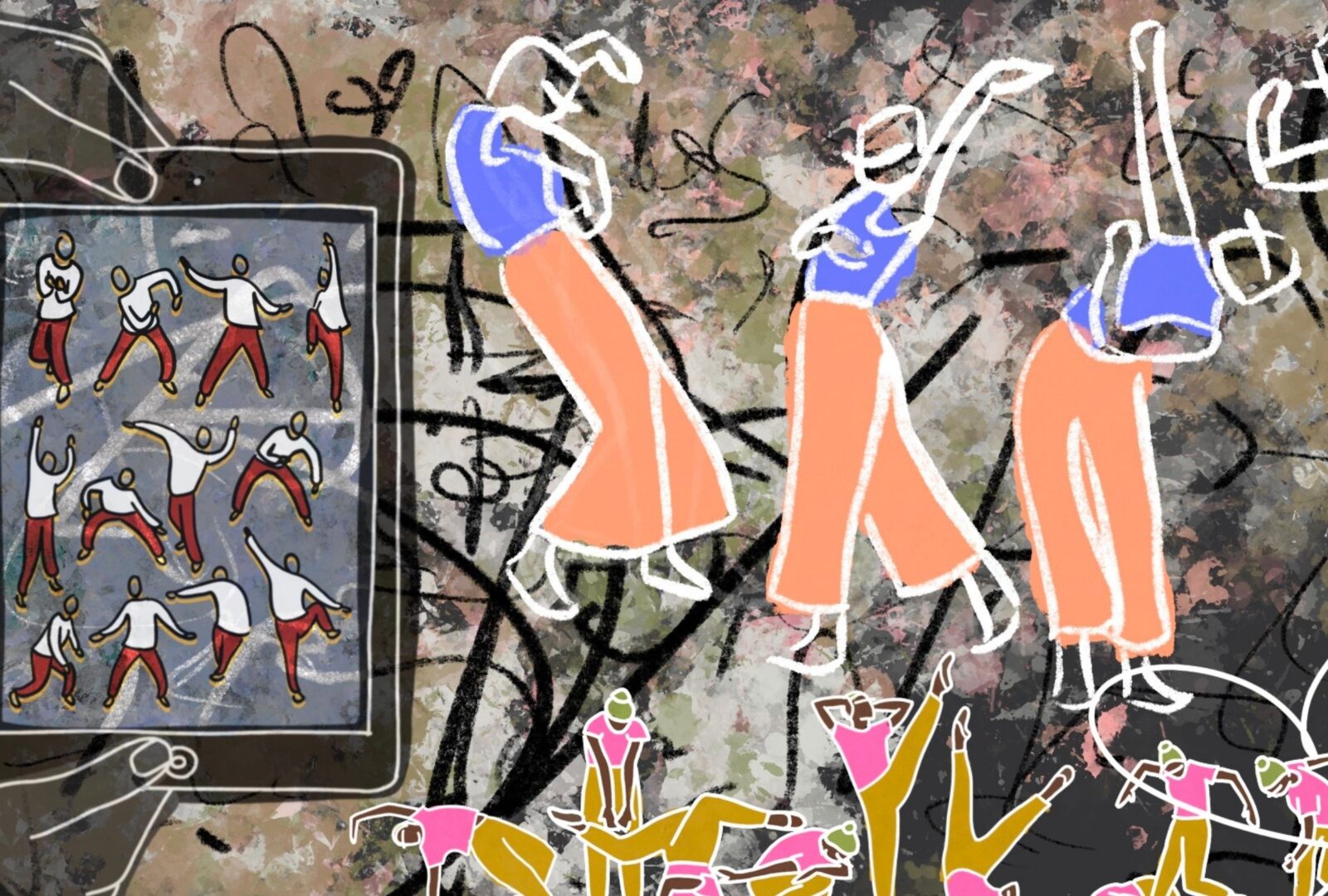 An illustration showing dancing figures