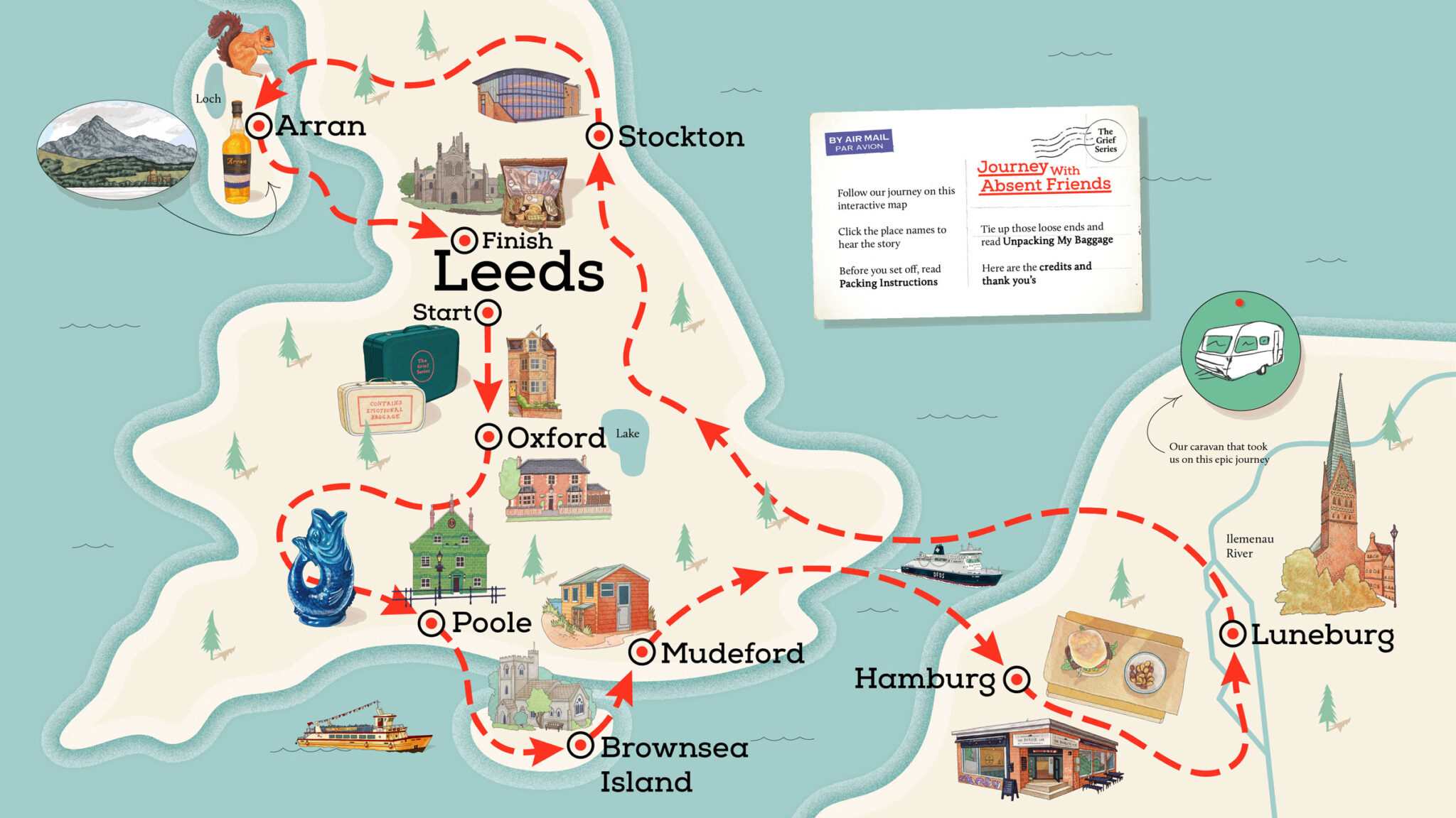 Map of the UK and Europe showing a journey