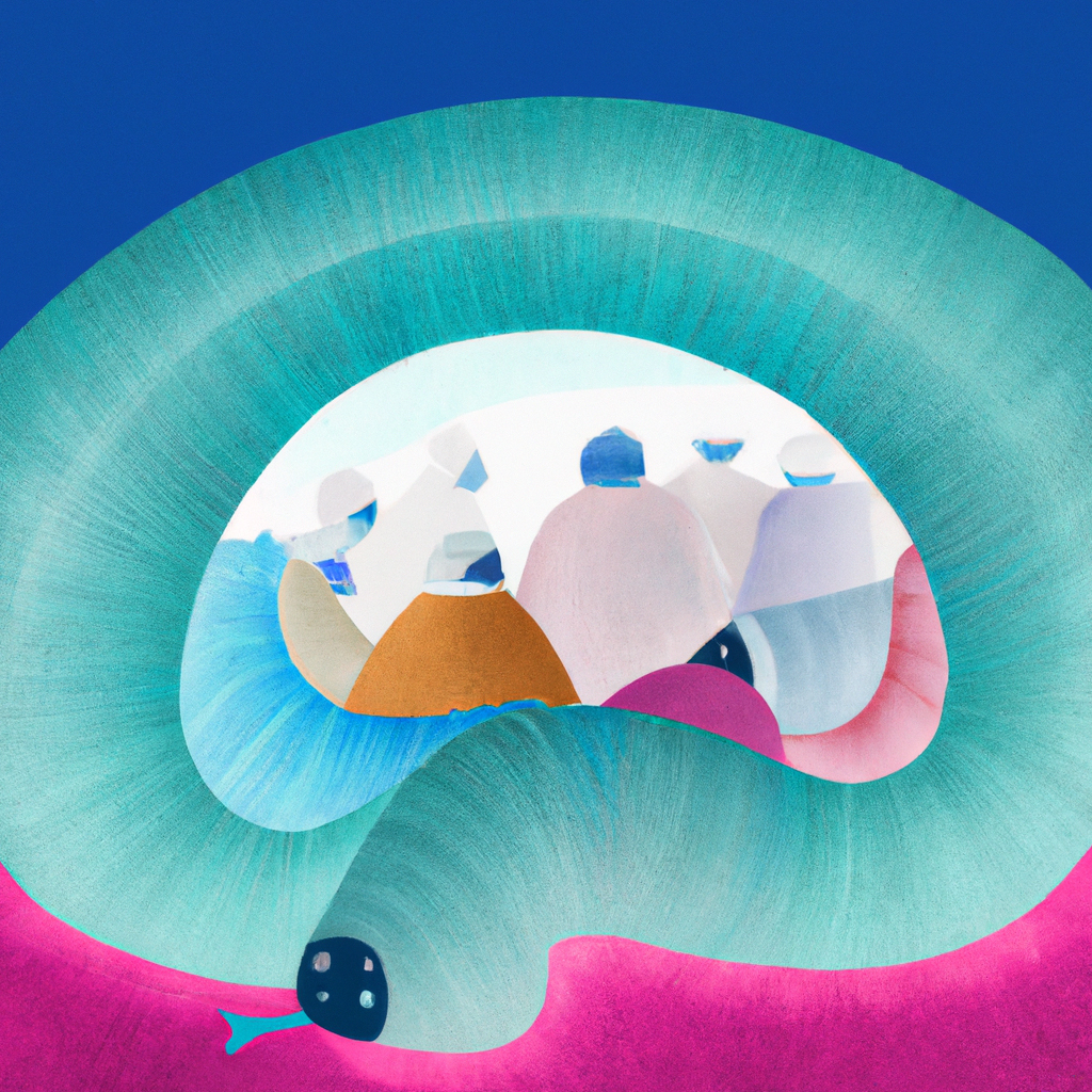 A blue and pink illustration of a large worm